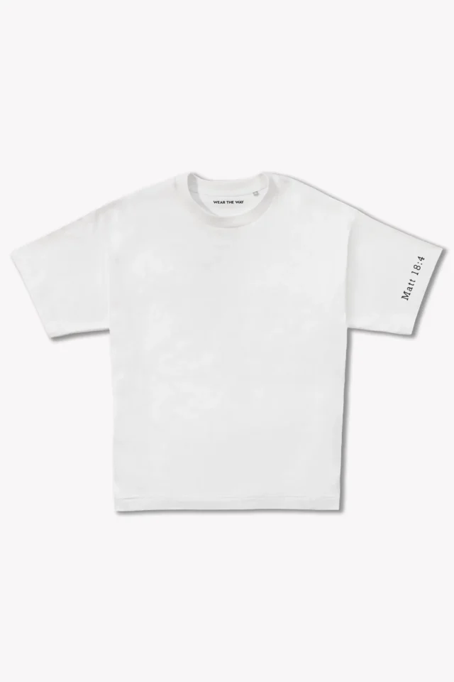 biały t-shirt oversize z napisem "Become like a child" z przodu, WEAR THE WAY