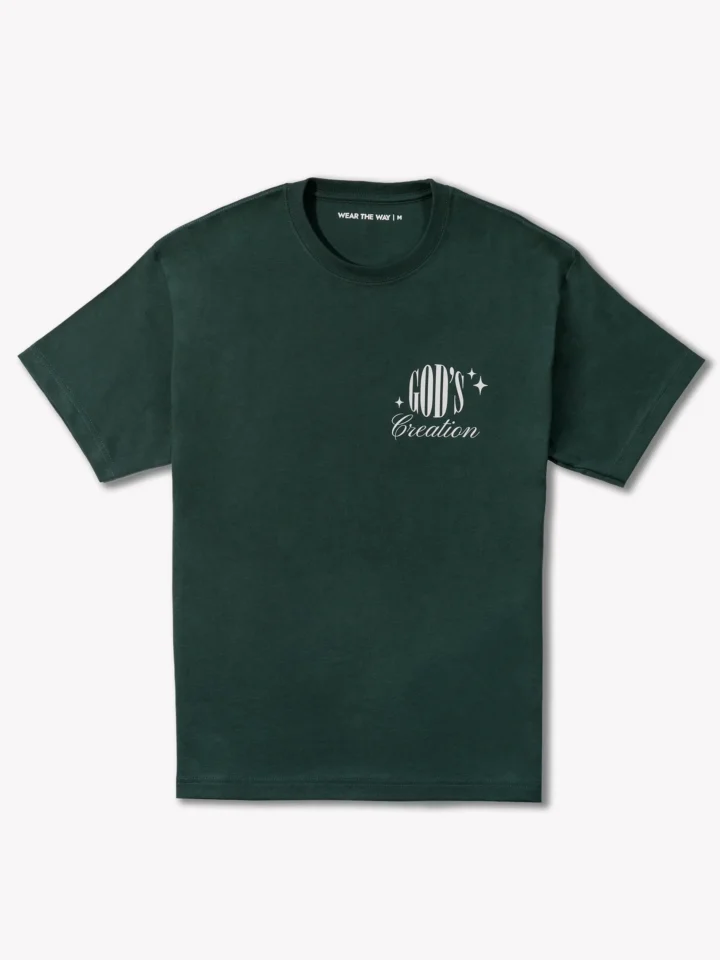 ciemnozielony t-shirt relaxed fit "Creation", widok z przodu, WEAR THE WAY