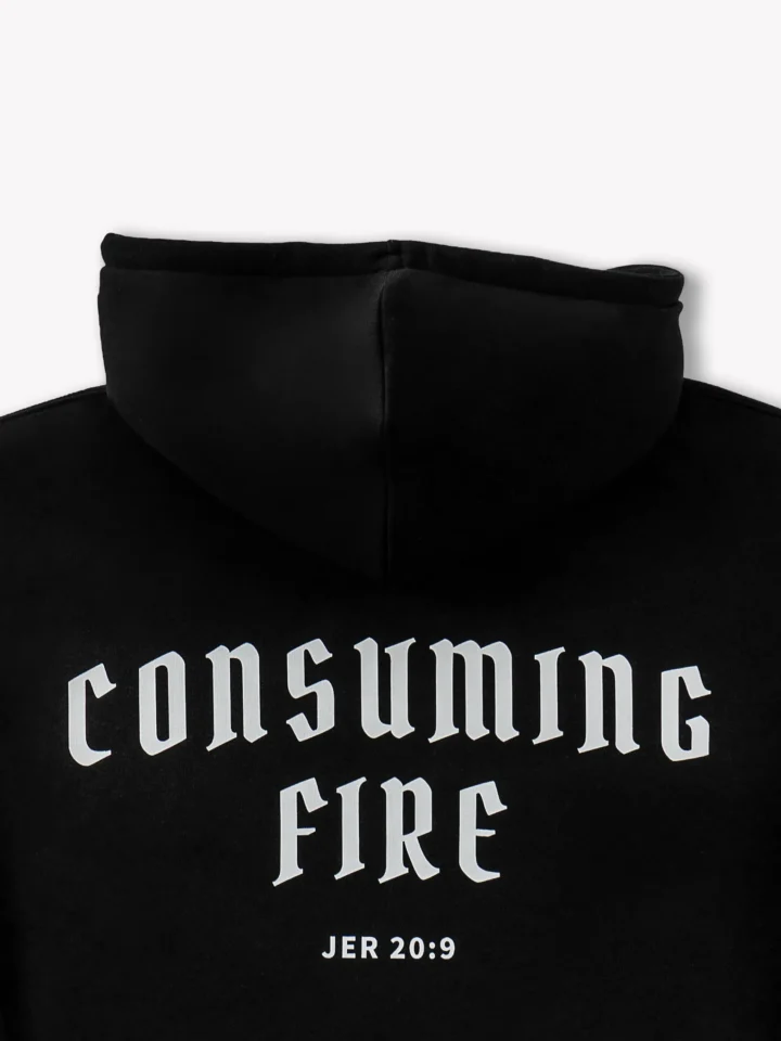 czarna bluza z kapturem "Consuming Fire", zbliżenie na tył, WEAR THE WAY