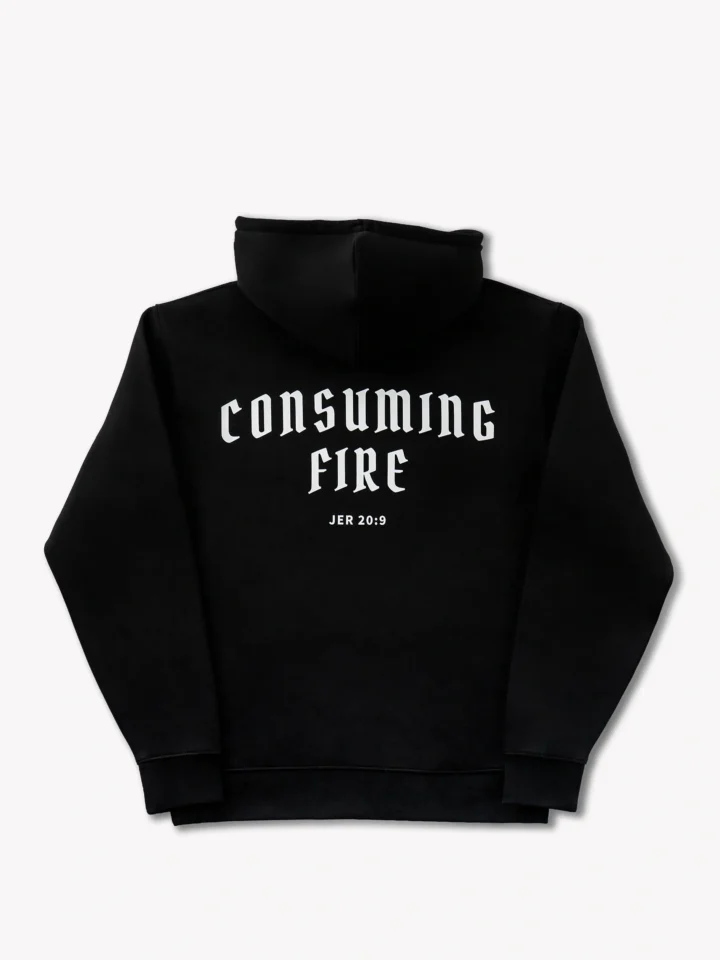 czarna bluza z kapturem "Consuming Fire", widok z tyłu, WEAR THE WAY
