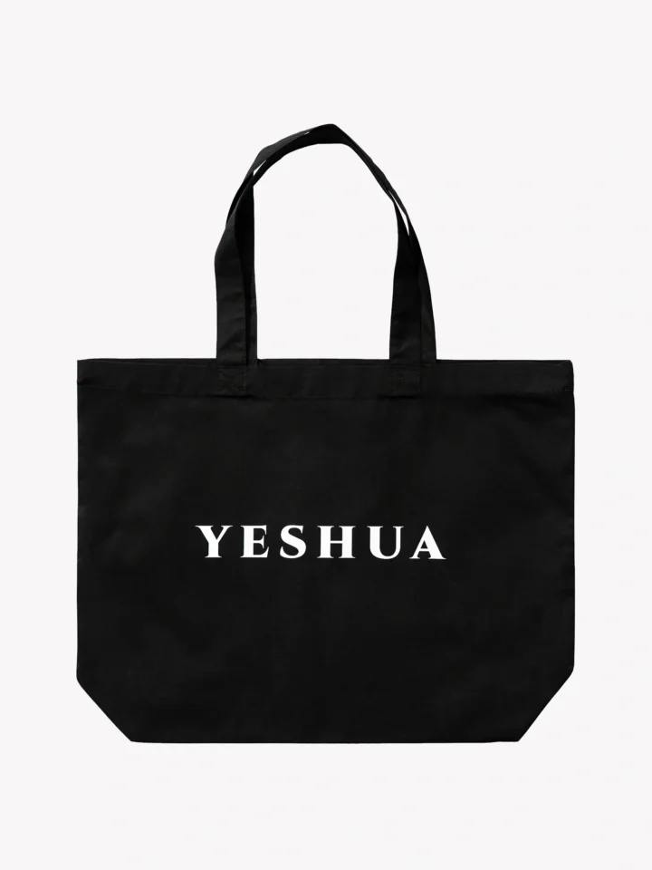 czarna bawełniana torba z napisem "Yeshua" widok z przodu, WEAR THE WAY