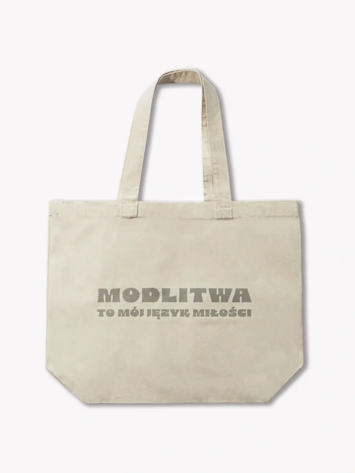 Naturalna torba bawełniana z napisem "Modlitwa to mój język miłości" - przód, WEAR THE WAY